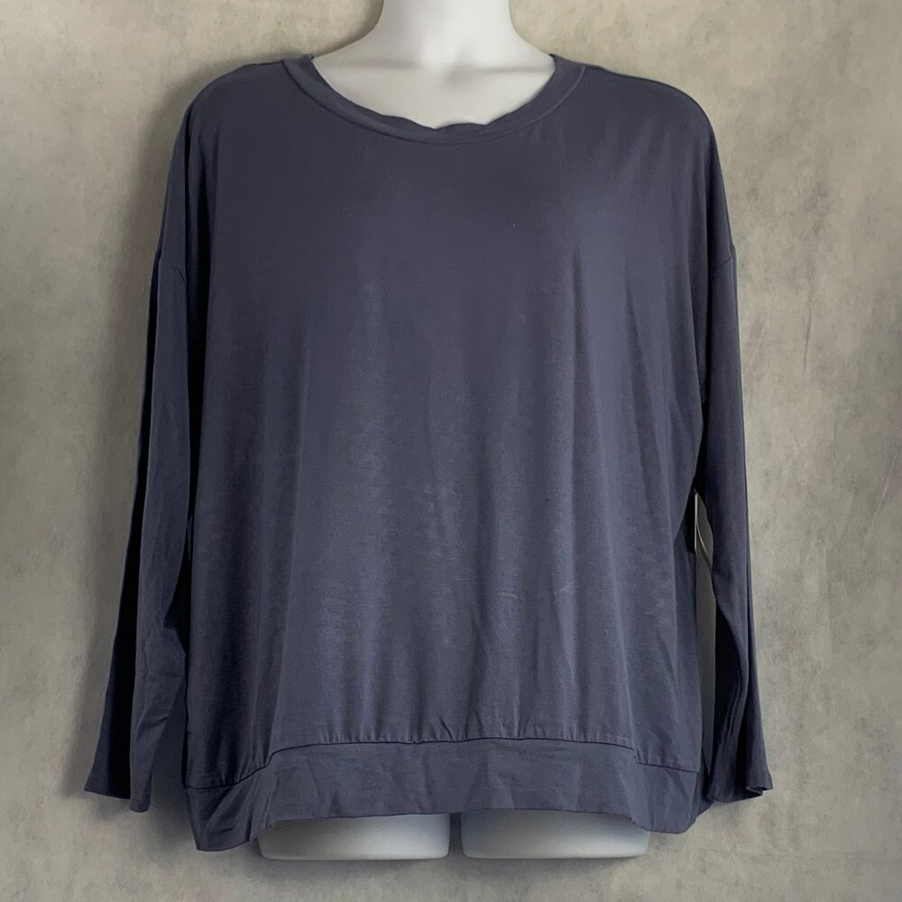 Alfani Women's Super Soft Modal Long-Sleeve Lounge Top, Night Shadow, XXL